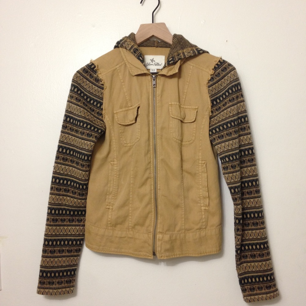 Others Follow Tribal Patterned Tan Hooded Jacket